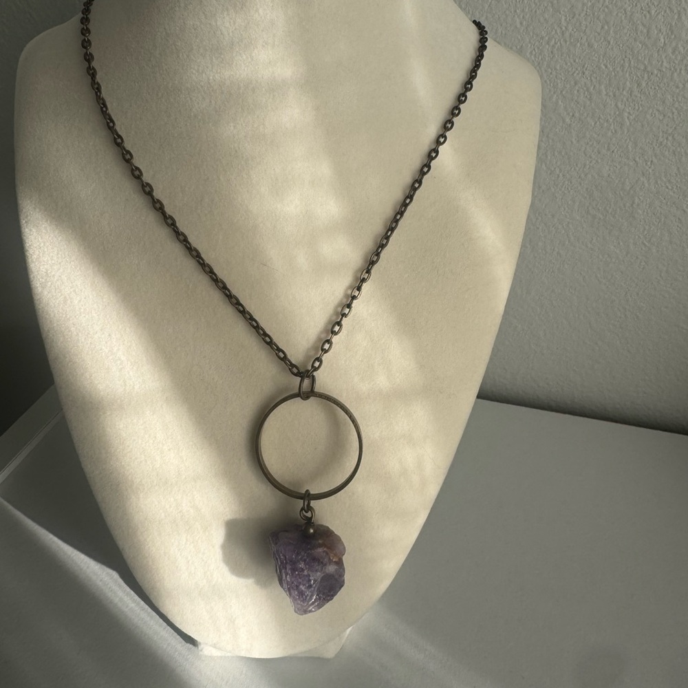 Raw Amethyst Stone Purple Stone Pendant Boho Necklace - Picture 3 of 7